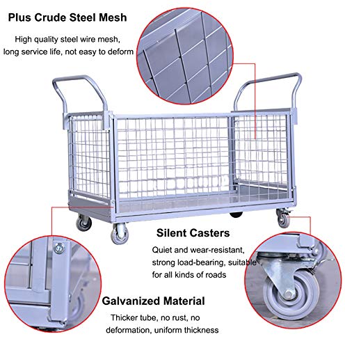 ZXXL Heavy Duty Steel Utility Cart with Folding Design, 660lb Load Capacity, Gray (Size: Large)