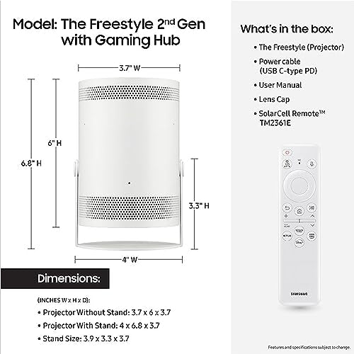 SAMSUNG Freestyle 2nd Gen Portable Projector FHD HDR 360 Sound - 2023 Model