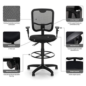 OFM Comfort Series Ergonomic Mesh Swivel Task Chair with Arms and Drafting Kit, Mid Back, in Black (130-AA3-DK-A05)
