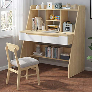 LICHUAN Computer Desk Computer Desk with Desktop Bookshelf Laptop Table Wood Writing Study Computer Desk Table Workstation for Home Office Writing Desk (Color : Natural, Size : 10350120CM)
