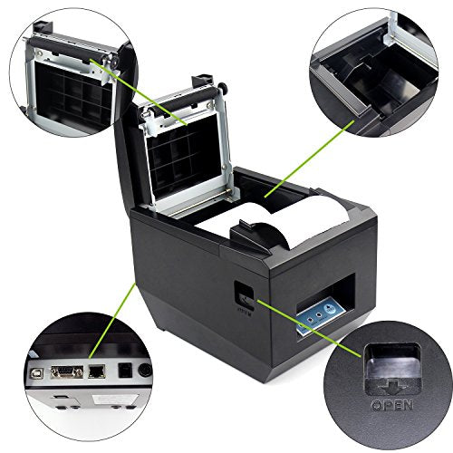 POS Thermal Receipt Printer，Symcode Ethernet/LAN, & Serial Port - Auto Cutter - Cash Drawer Port - Paper Width 3 1/8" (80mm) - Works on Windows XP/Vista/7/8/8.1/10 Uses