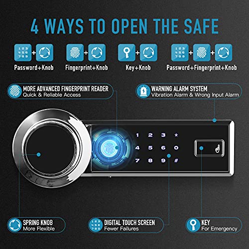 TENAMIC Fingerprint Safe Box 3.83 Cubic Feet with Separate Lock Box and Bottom Compartment, Touch Screen Keypad Security Box with Induction Light and Leather Key Card Pouch