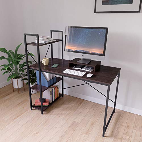 Bestier Computer Desk 47 Inches with Bookshelf and Wooden Monitor Stand Riser Combination Home Office Furniture Set Writing Desk with Storage Shelves