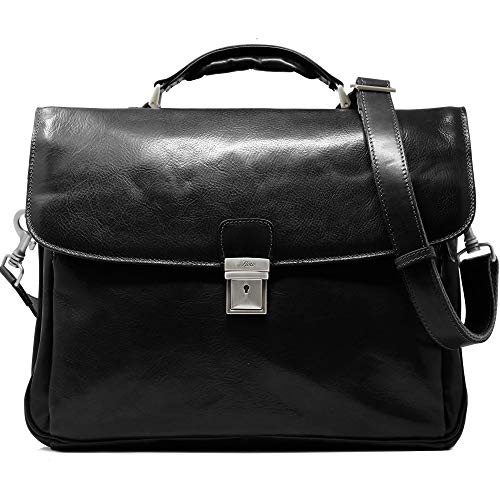 Floto Firenze Laptop Leather Briefcase in Black