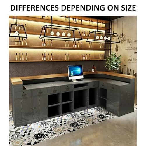 KAGUYASU Retro Corner Reception Desk Curved Bar Counter (Light Gray + Black, D137.8*W23.62*H39.37 inches)
