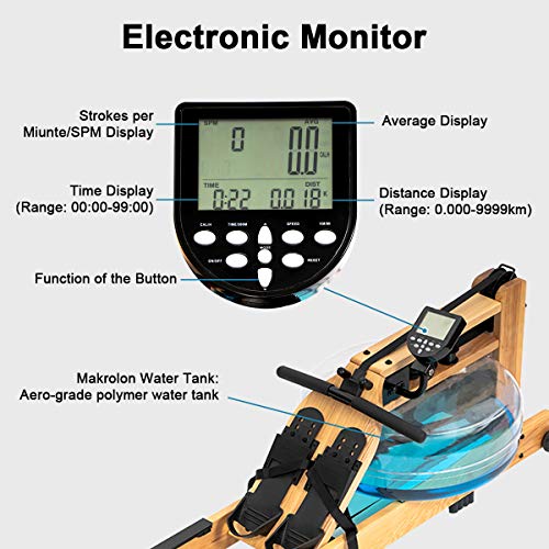Outroad Rowing Machine for Home Gym Use, Water Wooden Rower with LCD Monitor, Outdoor Indoor Fitness Exercise Training Sports Equipment