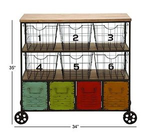 Deco 79 34968 Metal Storage Cart, 34" x 35", Multicolor