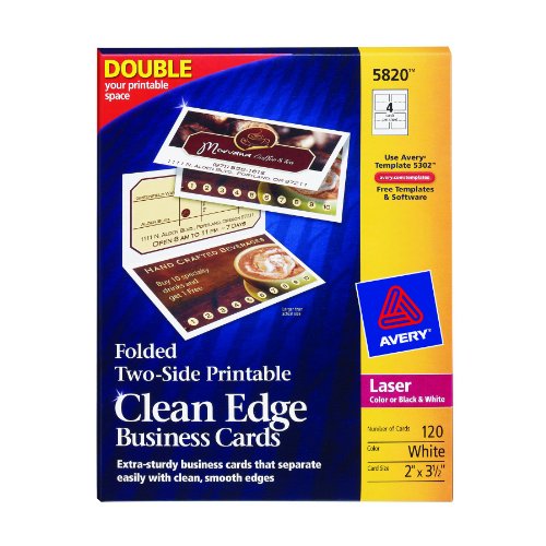 Avery Folded Two-Side Printable Clean Edge Business Cards for Laser Printers, White, Matte, Pack of 120 (5820)