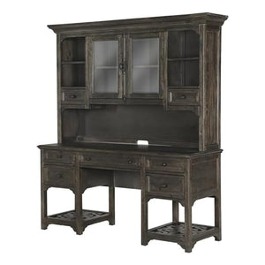 Beaumont Lane Traditional Wood Computer Credenza with Hutch in Peppercorn Gray