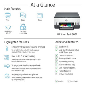 HP Smart-Tank 6001 Wireless Cartridge-Free All-in-One Printer (2H0B9A)