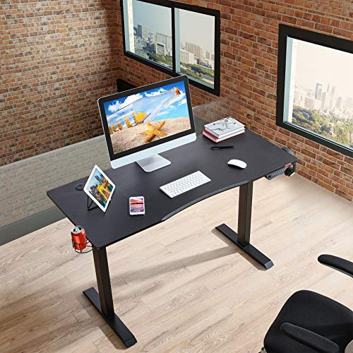 Mr IRONSTONE Electric Height Adjustable Desk 53.5" Standing Desk Sit to Stand Home Office Computer Desk with Splice Board, Cup Holder, Headphone Hook and Cable Management (Black)