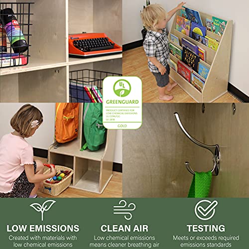 FDP Birch 2-Section Coat Locker with Bench, Storage Cubbies and Coat Hooks; Durable, Sturdy Furniture for Home, Daycare, Preschool, Classroom; Store Backpacks, Jackets, Shoes - Natural, 13138-NT