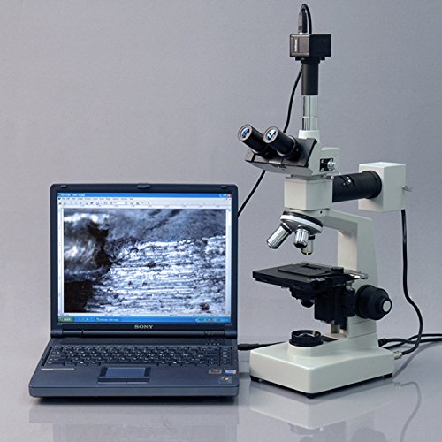 AmScope ME300TZ-2L Episcopic and Diascopic Trinocular Metallurgical Microscope, WF10x, 40X-1000X Magnification, Halogen Illumination with Rheostat, Double-Layer Mechanical Stage, Sliding Head, High-Resolution Optics