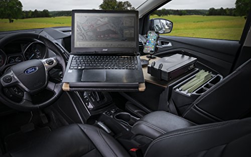 AutoExec AUE10125 Reach Front Seat Car Desk Birch Finish with Phone Mount and Printer Stand