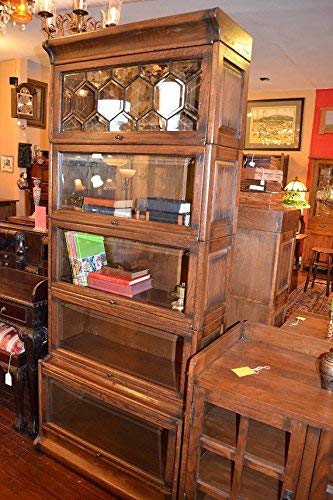 Crafters & Weavers Arts and Crafts Solid Oak 5 Stack Barrister Bookcase with Leaded Glass