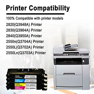 Compatible 122A Q3960A Q3961A Q3962A Q3963A Remanufactured Toner Cartridge Replacement for HP 2820 2830 2840 2550n 2550L 2550Ln Printer (4 Pack, 1BK+1C+1M+1Y)-Sold by Fossettee.