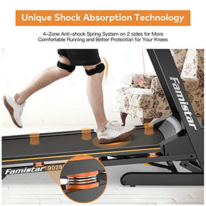 Famistar Treadmill with 15% Auto Incline for Home, Smart Shock-Absorbing System 300LB Weight-Capacity 12 Programs Running Machine, Easy Assembly&Space Saving for Home Office Workout