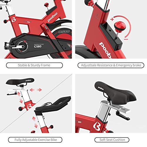 pooboo Exercise Bike, Indoor Cycling Bike Stationary with 40 Lbs Flywheel Belt Drive Quiet & Smooth with LCD Display Pad Mount for Home Cardio Workout