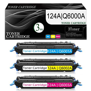 3-Pack (1x Cyan 1x Magenta 1x Yellow) 124A | Q6001A Q6002A Q6003A Compatible Toner Cartridge Replacement for HP Color 2605dn 2600dn 1600 CM1017mfp Printer Toner Cartridge.