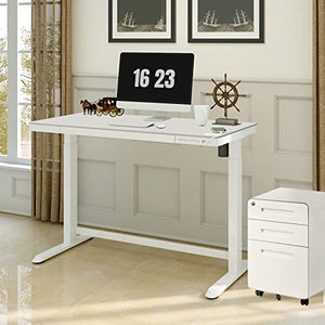 FLEXISPOT Comhar Electric Standing Desk with White Cabinet, Height Adjustable 48" - White Top + Frame
