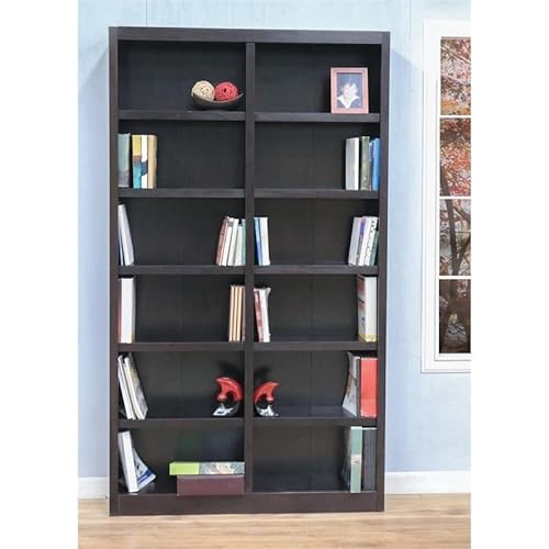 Home Square 84" Tall Double Wide Solid Wood Bookcase Set of 2 in Espresso
