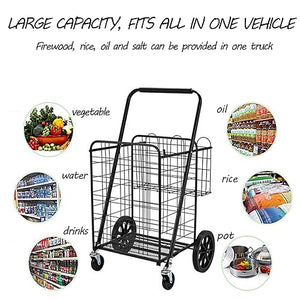 GaRcan Folding Grocery Cart with Swivel Wheels & Double Basket - 440 Lbs Capacity