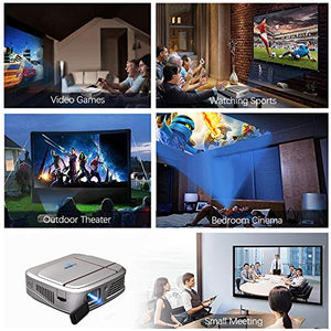 Mini DLP Projector,Wireless WiFi Rechargeable Projector Large Display Support 3D/1080p/Screen Mirroring/HDMI/USB for Home Theater Indoor Outside Movie Video Game Fire TV Stick Laptop Tablet Computer