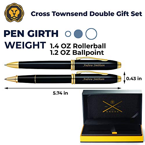 Engraved Cross Pen Set | Personalized AT Cross Townsend Black Ballpoint and Rollerball Pen Set with 23k Gold Accents. Custom Engraved Fast by Dayspring Pens.