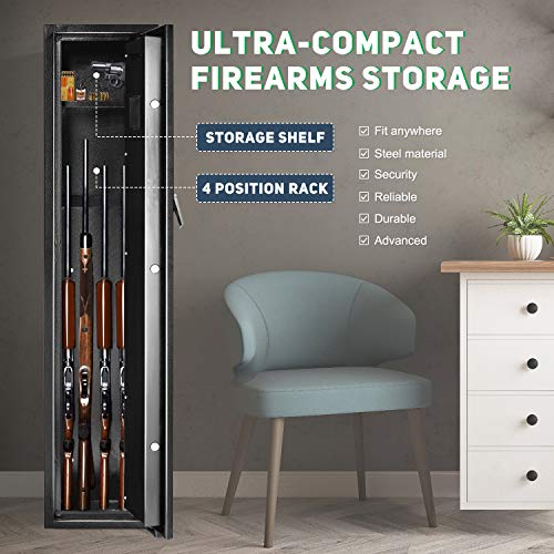 Rifle Safe Gun Safe Quick Access, 4 Digital Rifle Gun safes for Home Rifle and Pistols, Shotguns, Long Gun, Firearm, INTERGREAT Electronic Rifle Storage Cabinet with Shelf Box, Key Lock - Matte Black
