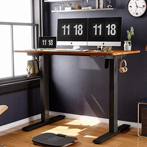 FEZIBO Height Adjustable Electric Standing Desk, 55 x 24 Inches Stand Up Table, Sit Stand Home Office Desk with Splice Board, Black Frame/Espresso Top