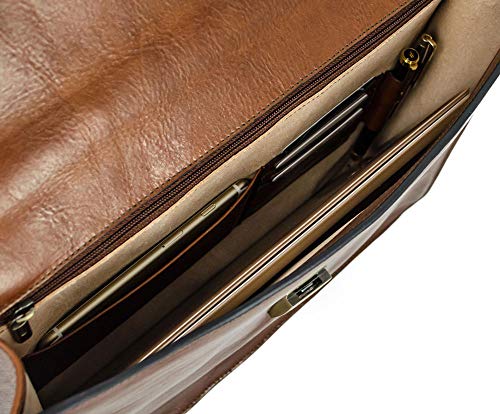 Leather Briefcase Elegant Business Style Up to 15'' Laptop Size Bag Brown - Time Resistance