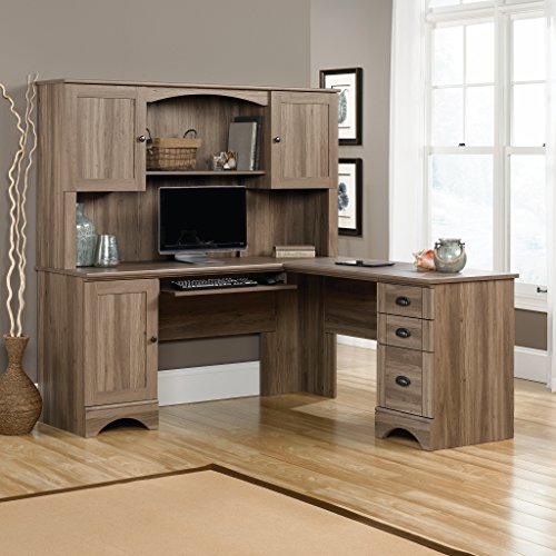 Sauder 417586 Harbor View Computer Desk, L: 66.14" x W: 66.14" x H: 30.28", Salt Oak finish