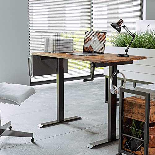 IRONCK Adjustable Height Desk,Standing Desk with Crank Handle,Sit Stand Desks with Storage Bag, Home Office, Brown