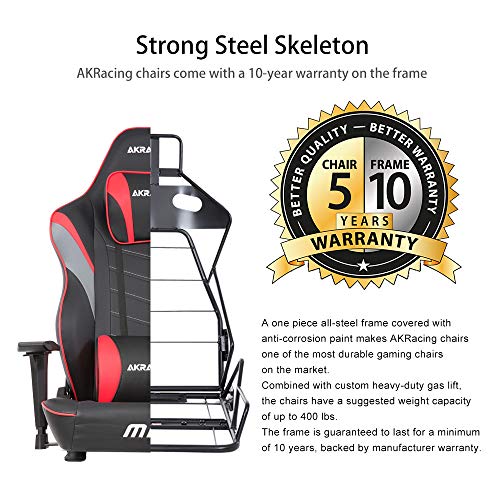 AKRacing Masters Series Max Gaming Chair with Wide Flat Seat, 400 Lbs Weight Limit, Rocker and Seat Height Adjustment Mechanisms with 5/10 Warranty