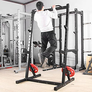 JHDOSD Squat Stand Rack Power Cage, Power Rack, Power Tower Pull Up Bar, 14-Step Height-Adjustable, Strength Training Exercise Equipment for Home Gym