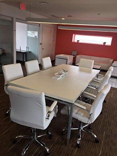 Modern Contemporary White-Gray 8 ft by 4ft Conference Table 2" Thick with a Steel Base- Grommet Hole for Wire Management