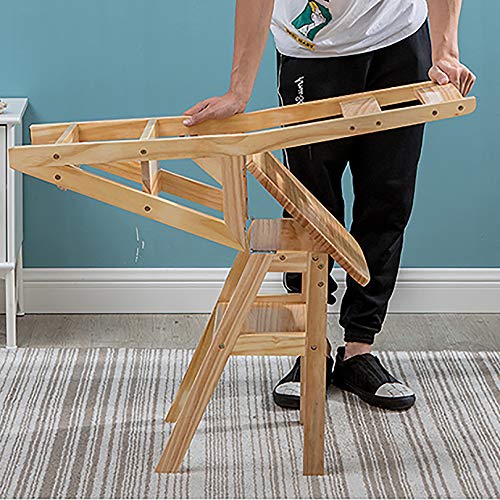QDY Portable 4 Step Folding Step Stool Ladder Shelf Wood Color 40X40X89CM