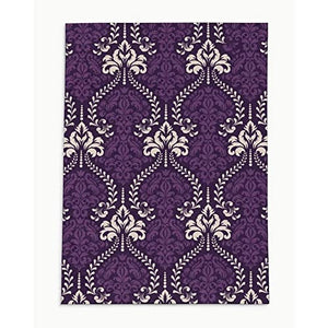 HNU Stylish Durable Rectangular Foldable Office Chair Mat for Carpet | 60" W x 84" L Low Pile Damask Pattern | Purple White Chenille Print | Heavy Cotton Backing