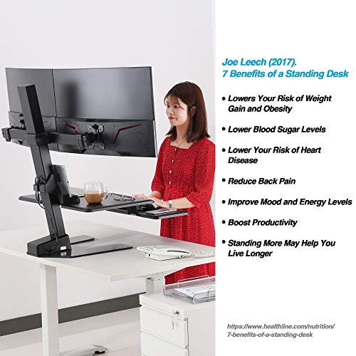 AVLT Dual 32" Monitor Electric Standing Desk with Huge Keyboard Tray Extra Large 28"x 16" Spacious Tabletop Motorized Automatic Height Adjustable Sit to Stand Table Sturdy Small Footprint