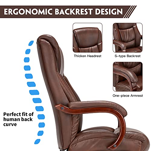 JOMEED CC82 Delano Big and Tall Executive Office Chair with Lumbar Support, Adjustable Height, Memory Foam - Brown Leather