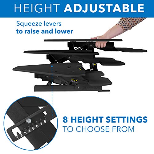 Mount-It! Corner Standing Desk Converter | Height Adjustable 48” Wide Desktop | Corner Stand Up Desk with Gas Spring Handle | Stand Up Computer Workstation with Ergonomic Keyboard Tray | Black