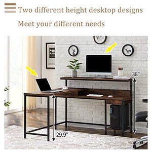 L-Shaped Computer Desk with Monitor Shelf and CPU Stand, Industrial Corner Office Desk Study Desk Large Workstation for Home and Office