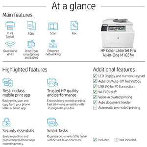 HP Laserjet Pro M183fw Wireless Color All-in-One Laser Printer - Print Scan Copy Fax - 16 ppm, 600 dpi, Voice-Activated, Manual Duplex Printing, 35-Page ADF