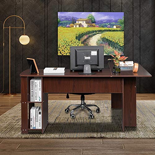 FCSFSF Desktop Computer Desk Desk Computer Desk with Storage Shelf L-Shaped Home Office Workstation Desk with 2-Layer Storage Shelf Corner Computer Desk