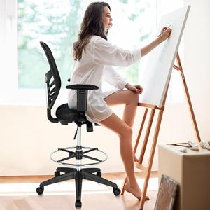 XYZTech Modern Height Adjustable Mesh Drafting Chair with Lumbar Support & Foot Ring