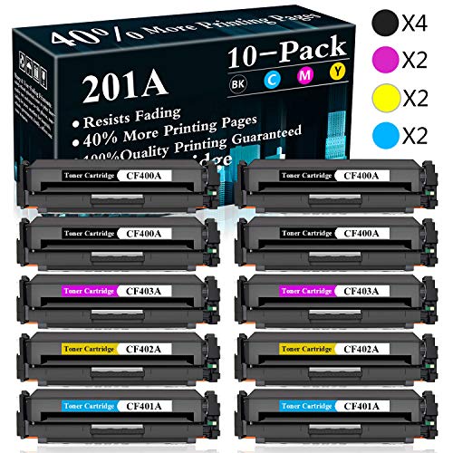 10-Pack (4BK+2C+2Y+2M) 201A | CF401A CF402A CF403A Toner Cartridge Replacement for HP Color Laserjet Pro MFP M277dw MFP M277n MFP M277c6 M252dw M252n M277 M252 Printer,Sold by TopInk