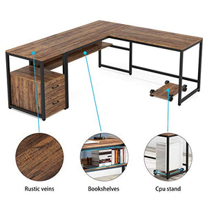 Tribesigns 70 Inch Modern L-Shaped Desk with Bookcase and Cabinet, L Shapes Computer Desk Study Table Super Sturdy Workstation with Drawers for Home Office with Hutch