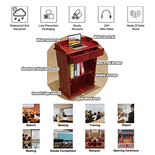 Luxury Wood Podium with Wide Reading Surface - Heavy Duty (White)