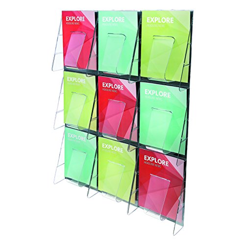 Deflecto 56801 Stand-tall 1-piece literature rack for magazines, 9 unbreakable pockets, clear
