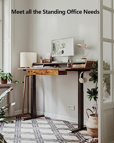 BANTI Electric Standing Desk with Drawers, Adjustable Height - Rustic Brown Top